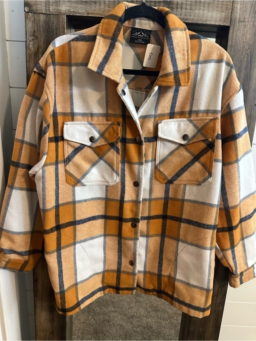 HFX Plaid Shacket Jacket Women’s Medium Yellow Cream Button Front Overshirt